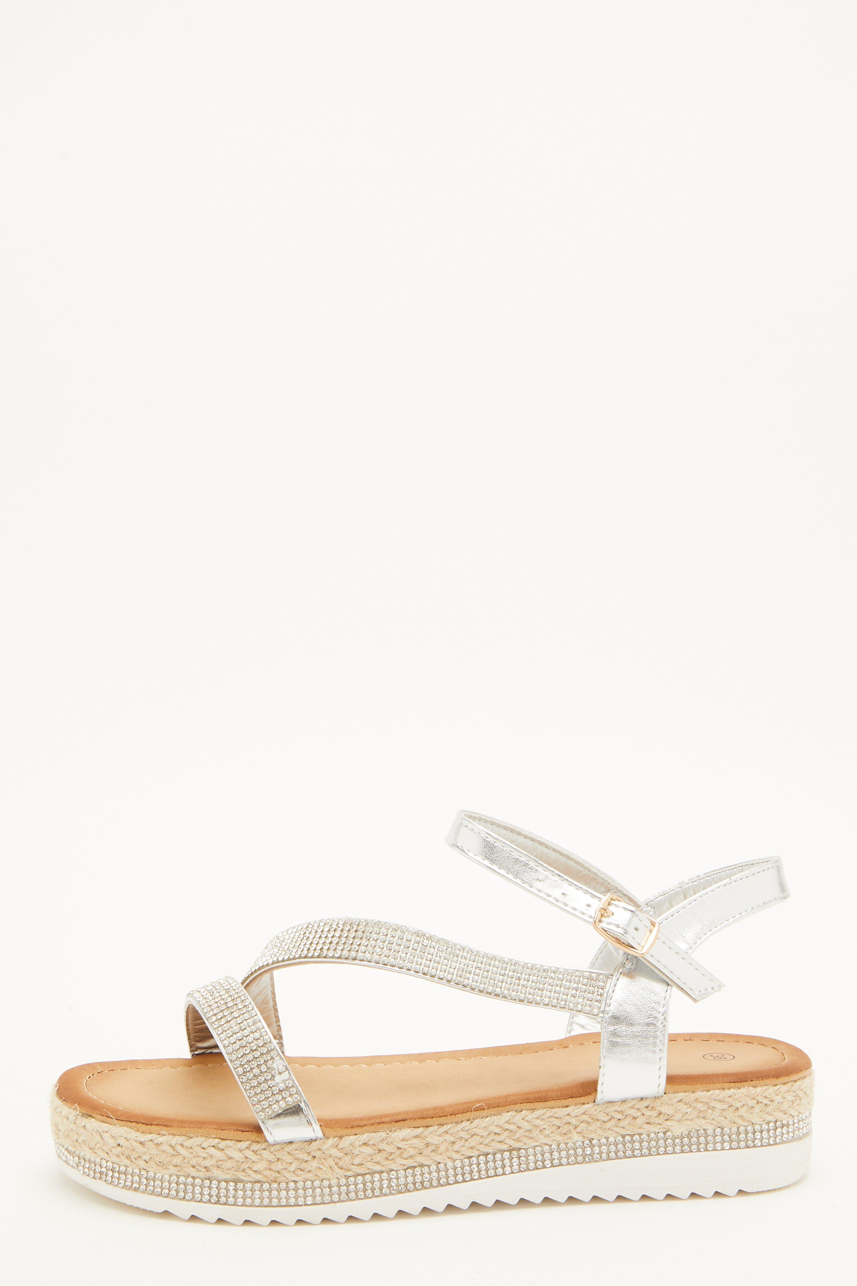 quiz silver diamante flat sandals
