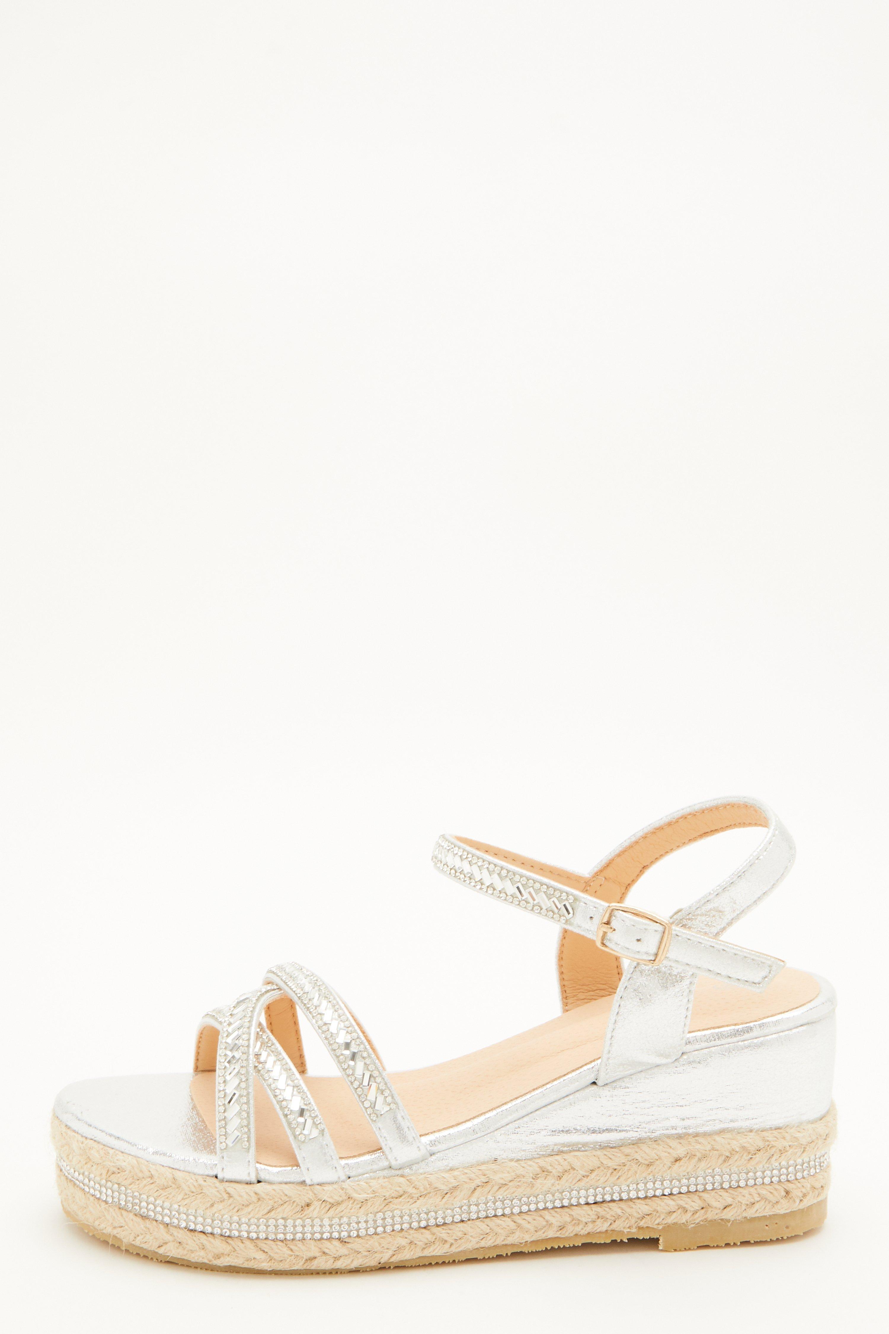 silver satin wedges
