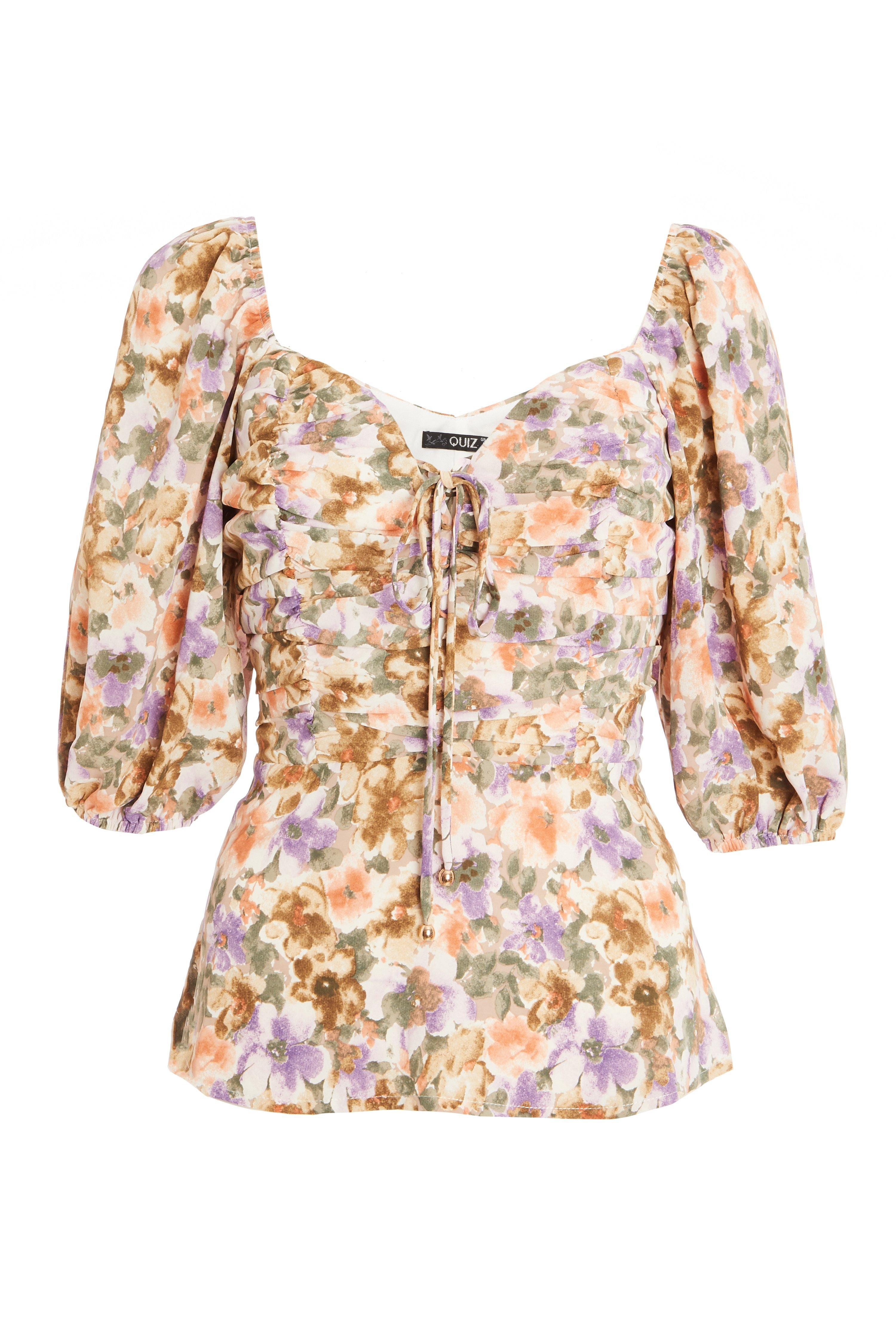 Lilac Floral Peplum Top Quiz Clothing