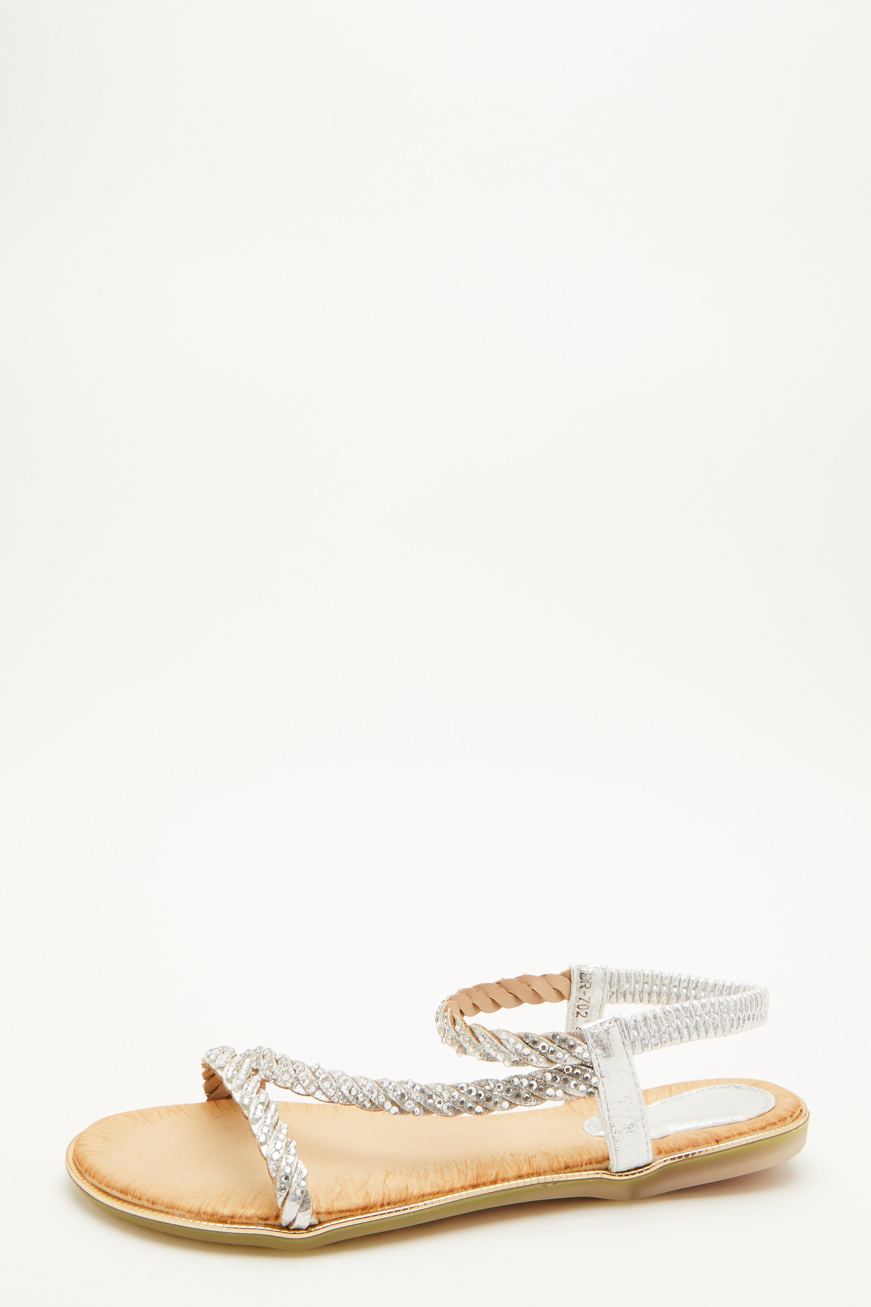 silver embellished sandals flat