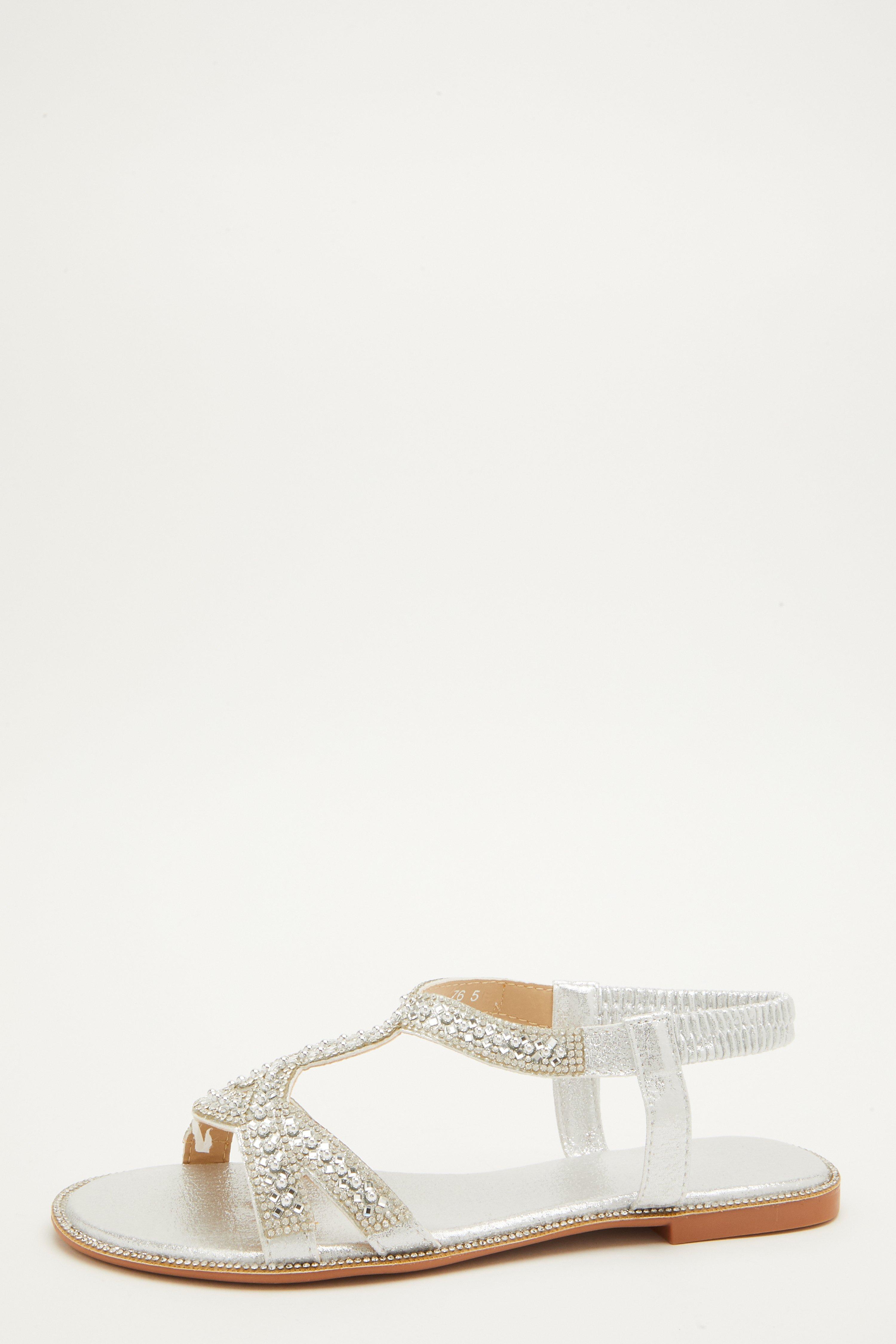 silver t bar flat sandals