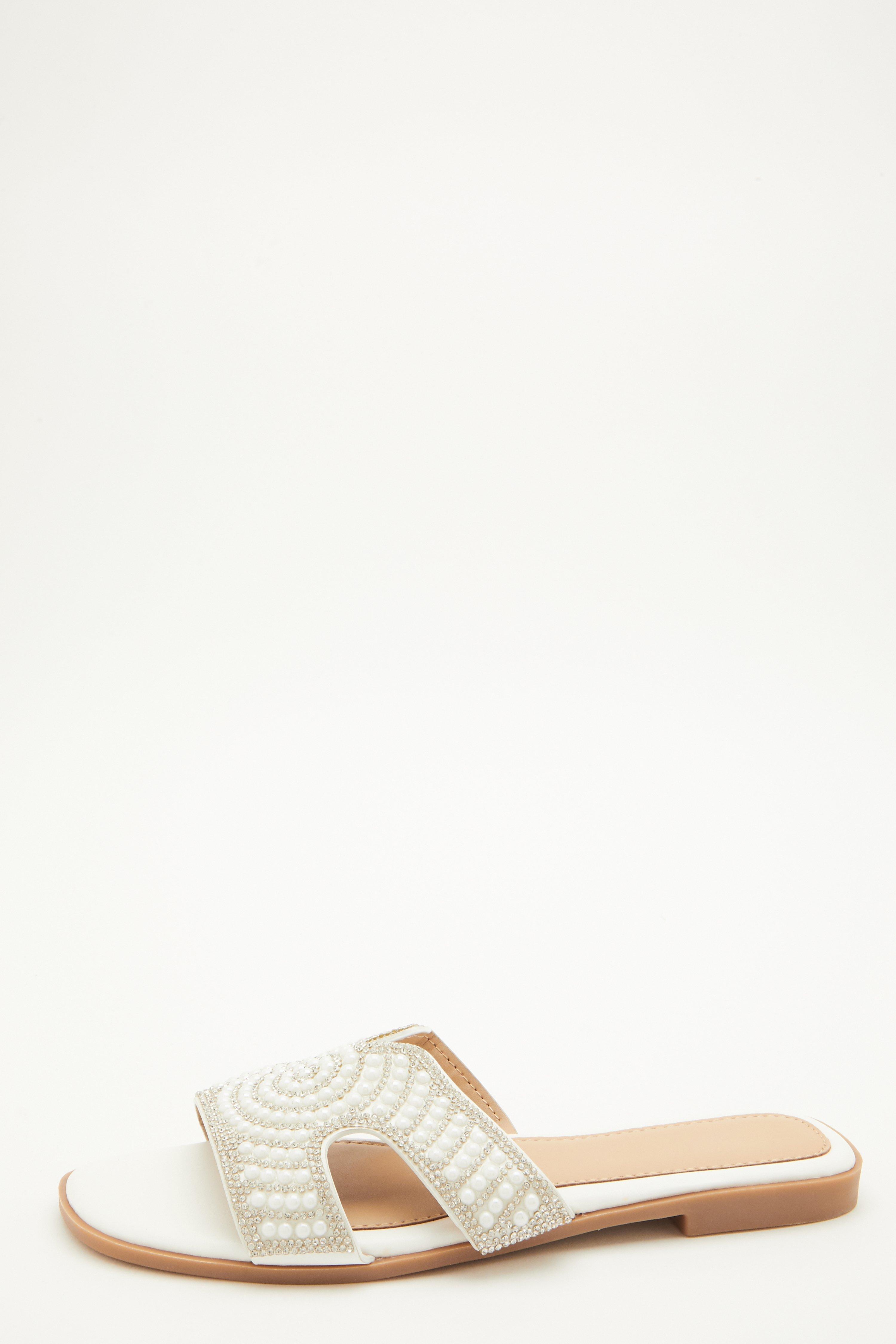 white flat mule sandals