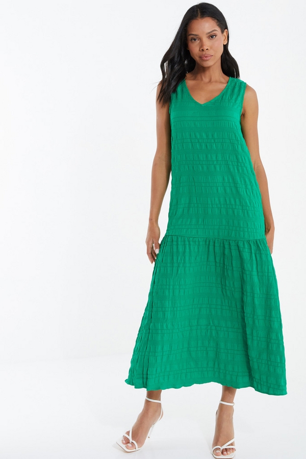 Green Crinkle Tiered Midaxi Dress