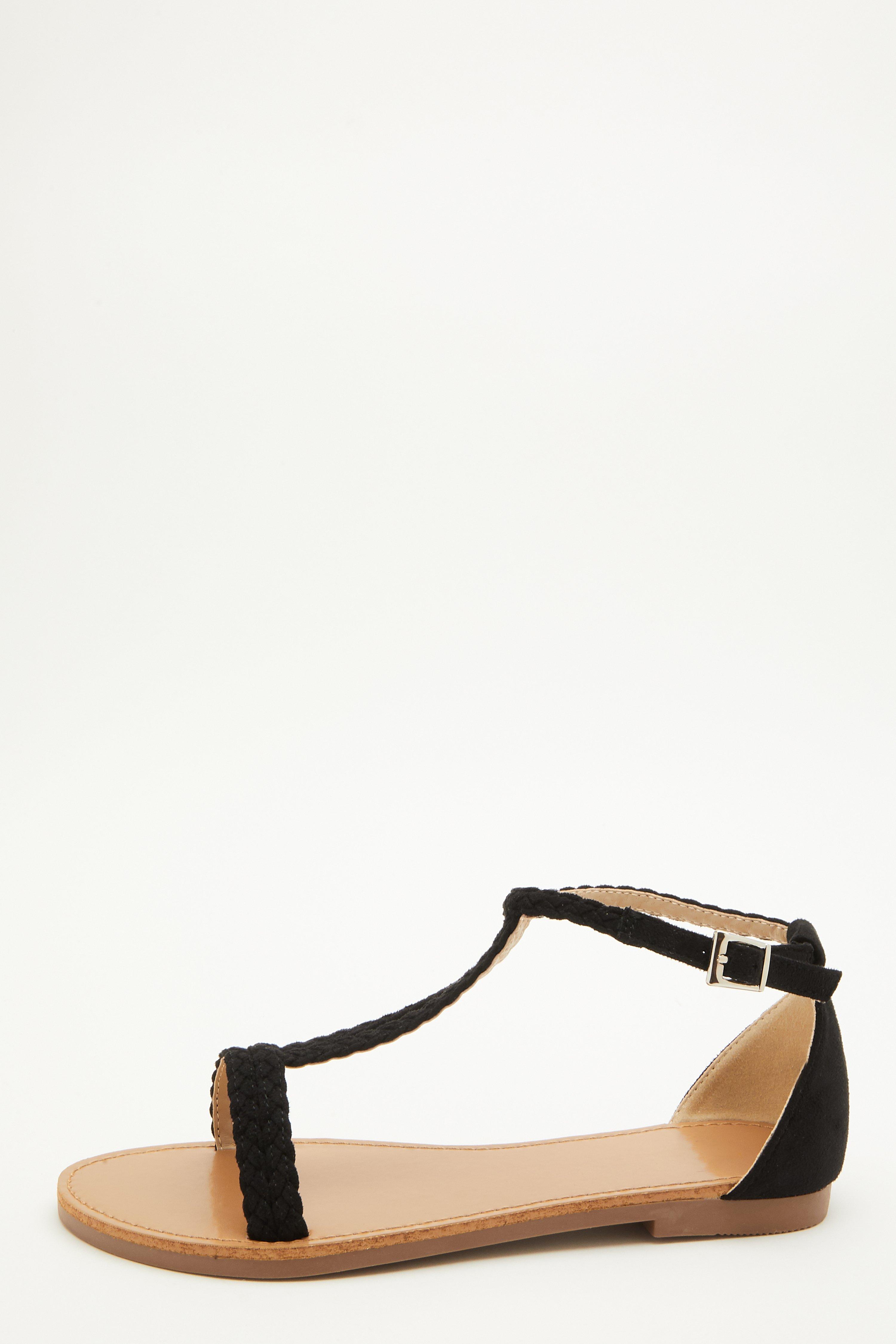 black flat t bar sandals