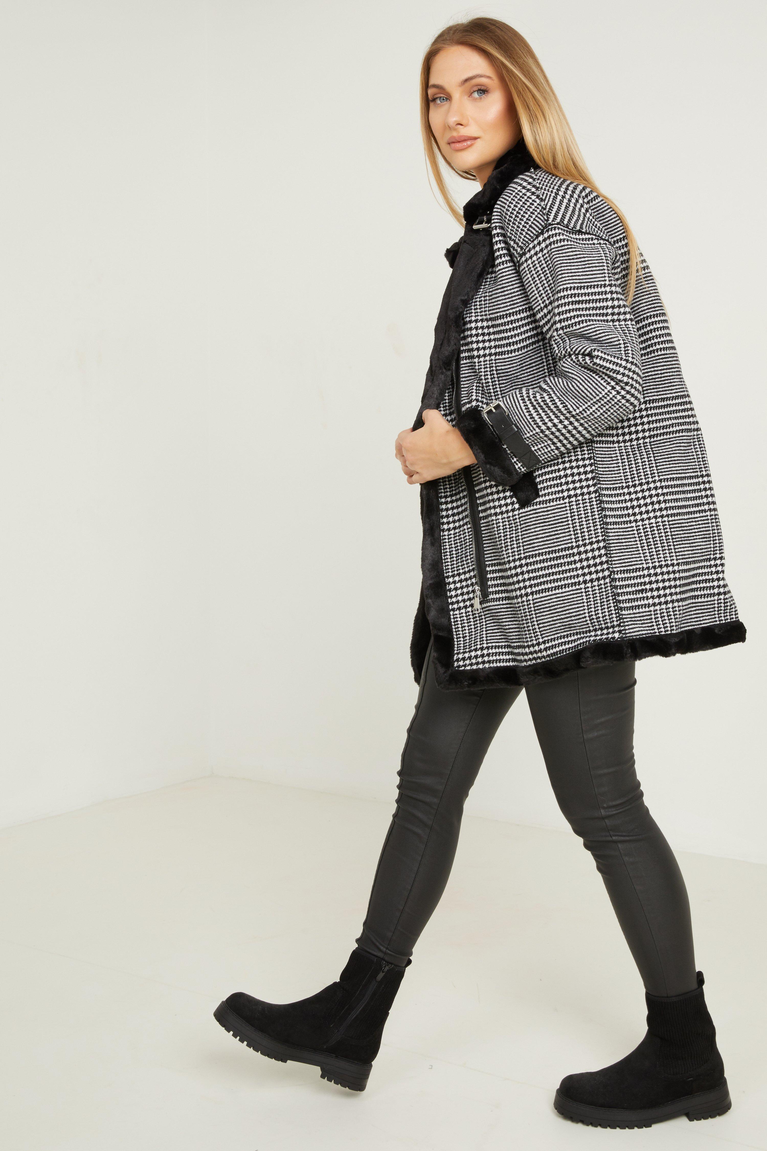 quiz wool checked coat