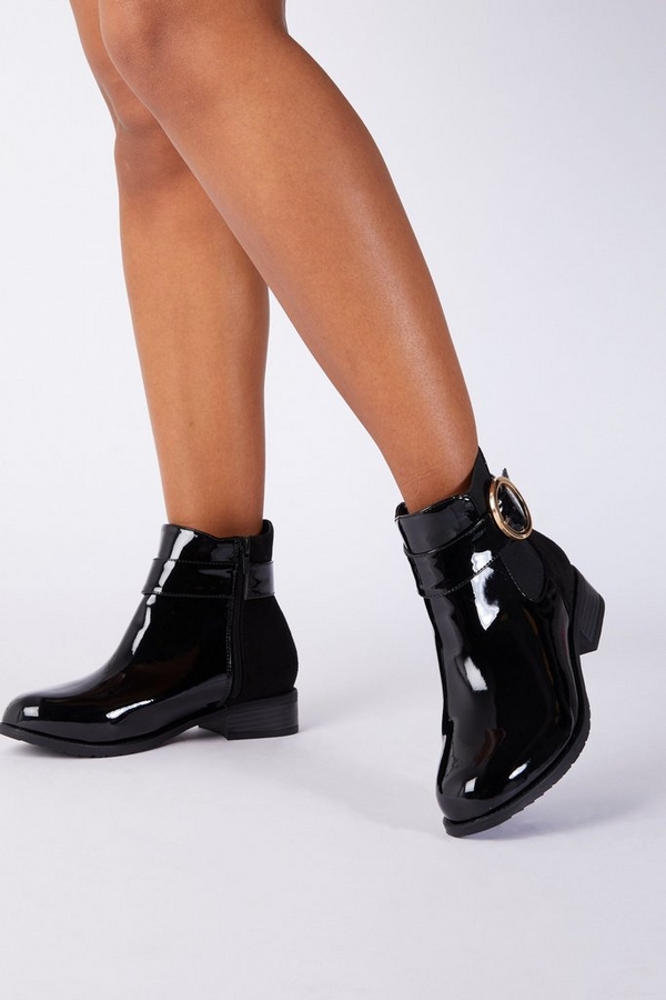 Wide Fit Black Patent Ankle Boot
