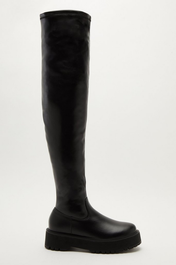 Black Faux Leather Over The Knee Boots