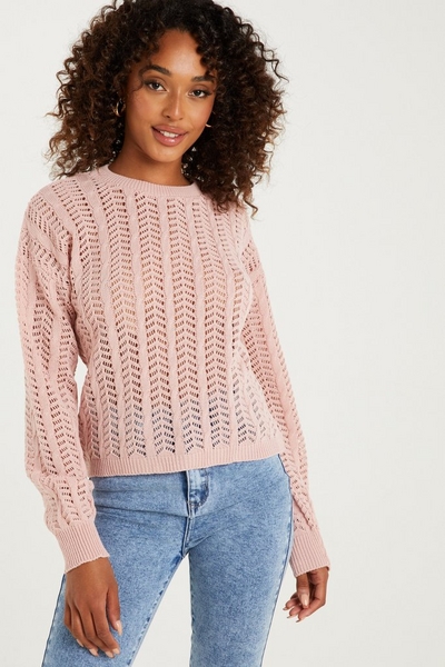 Pink Knitted Long Sleeve Jumper