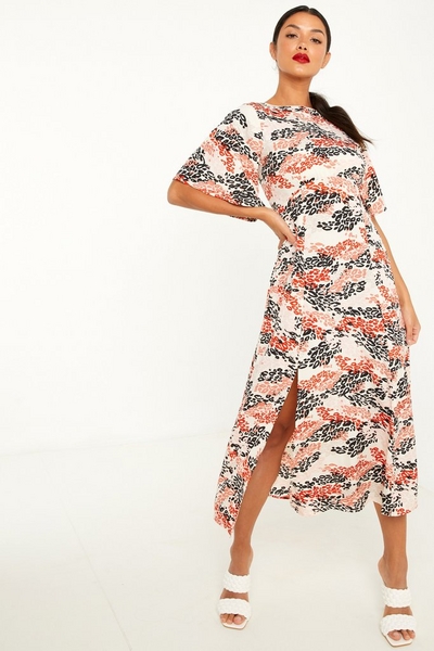 Rust Leopard Print Midi Dress
