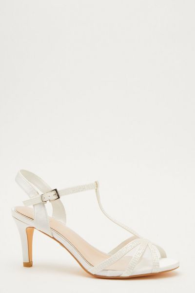 Bridal White Pearl T-Bar Heeled Sandals