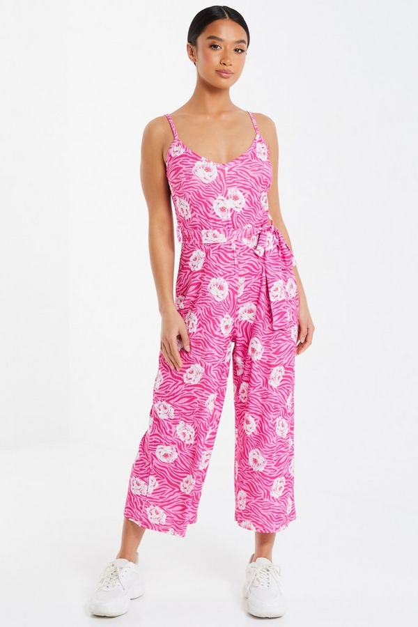 Petite Pink Floral Culotte Jumpsuit