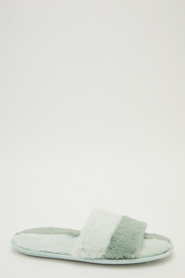 Mint Faux Fur Two Tone Slippers