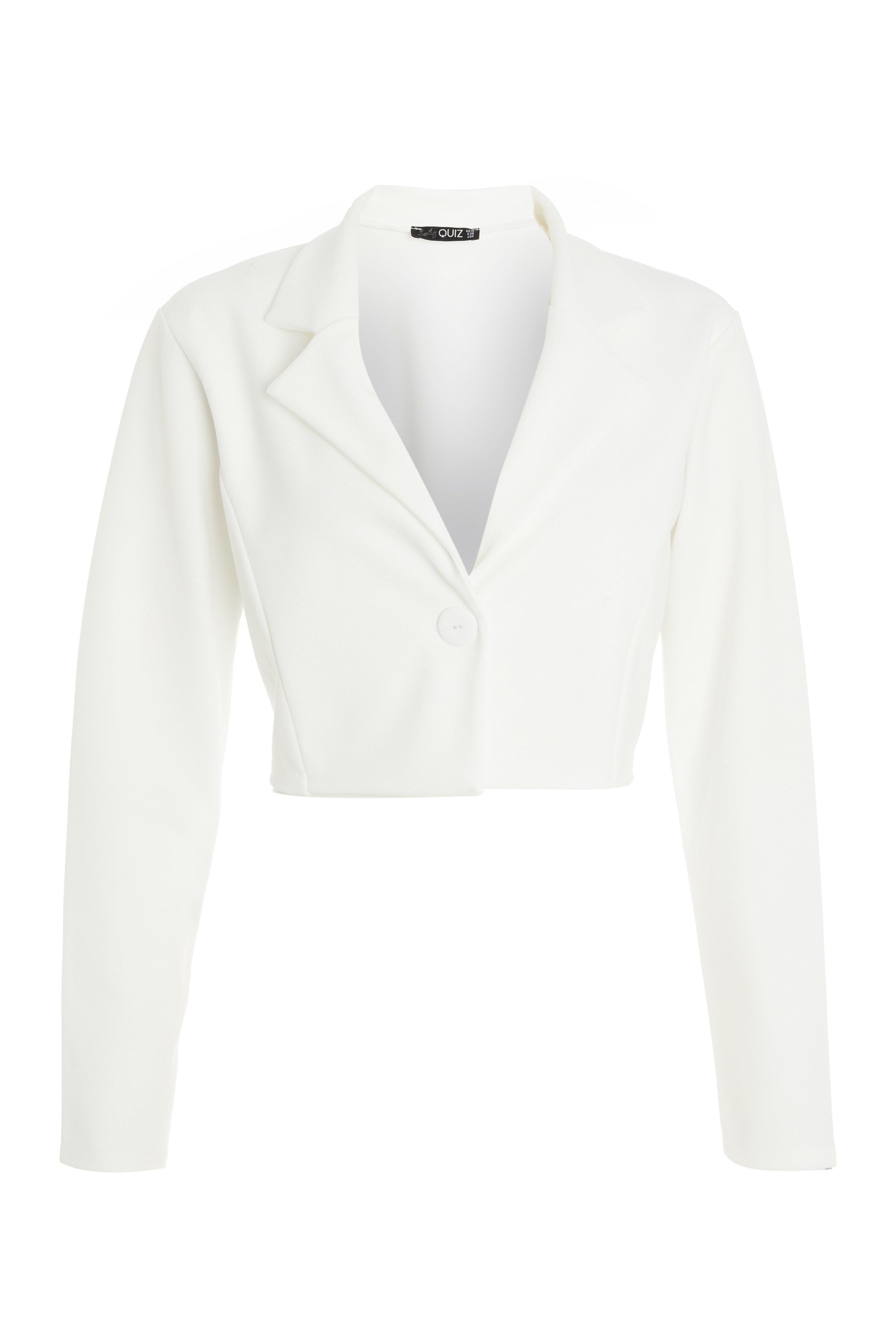 White Cropped Blazer - Quiz Clothing
