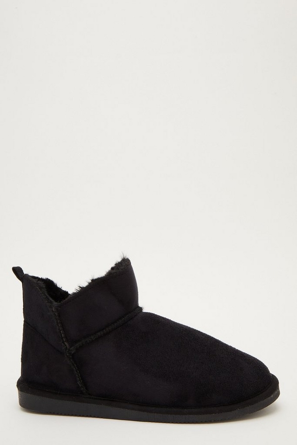 Black Faux Suede Slipper Boots