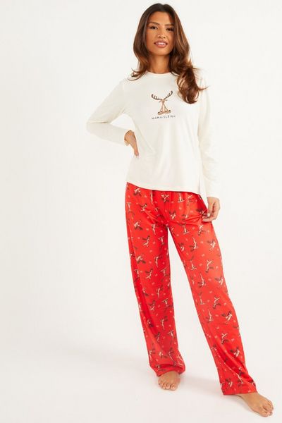 Red Nama Sleigh Long Pyjama Set