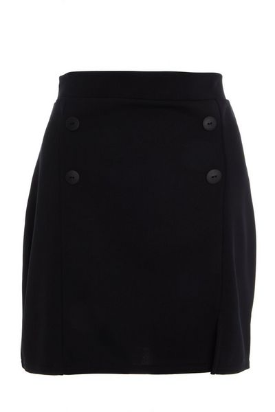 Black Button Front Mini Skirt
