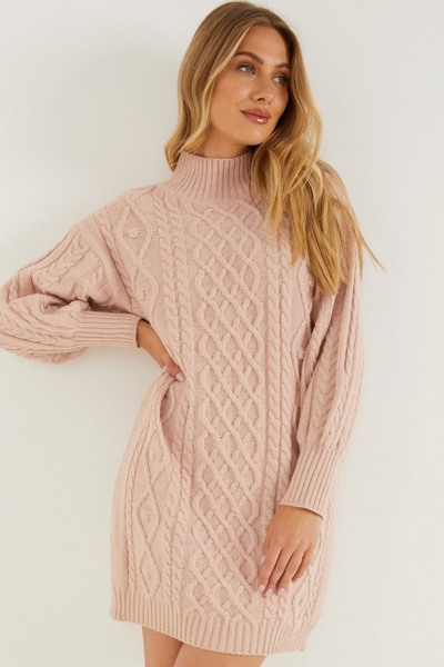 Pale Pink Knit Jumper Dress