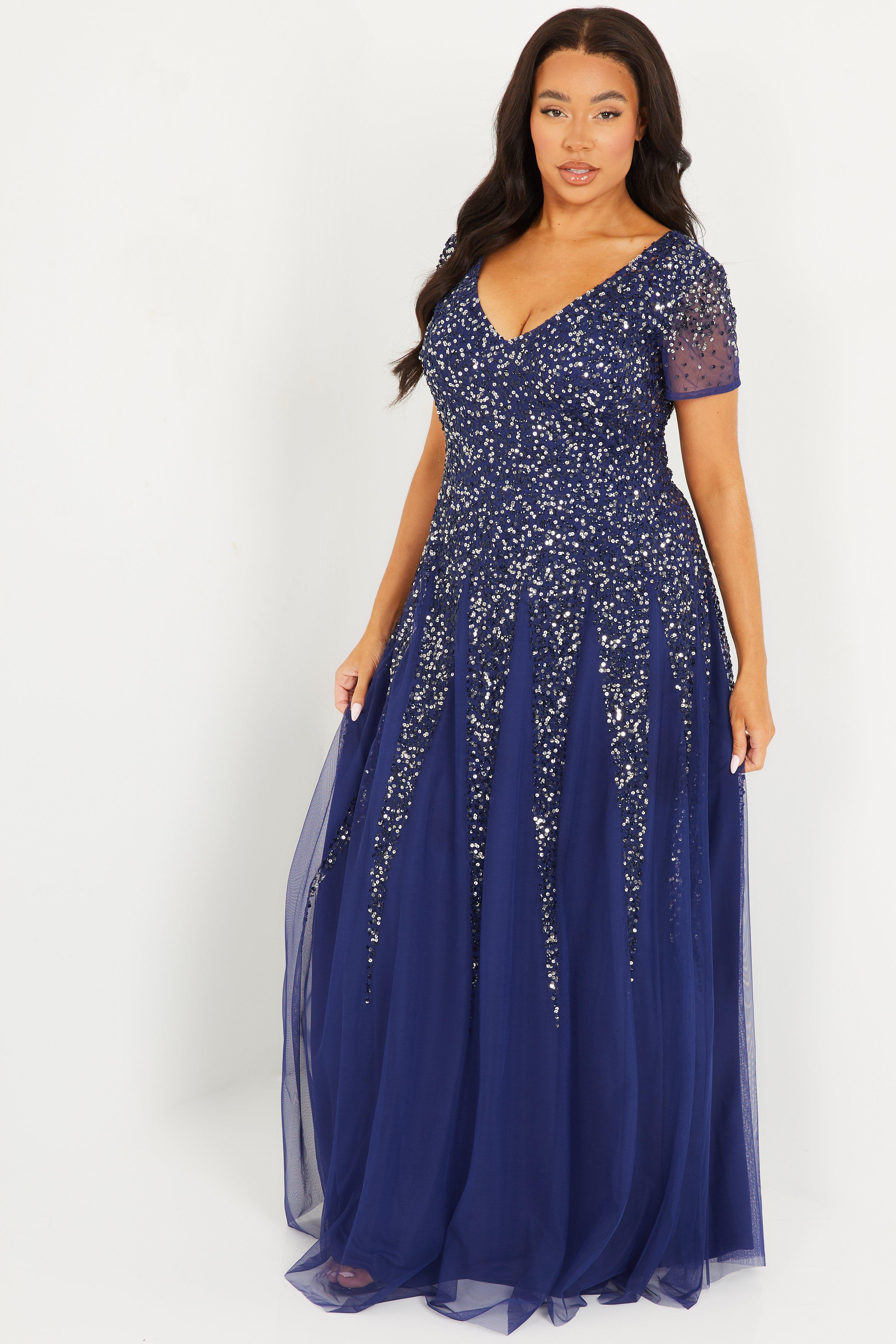 quiz navy embellished dress