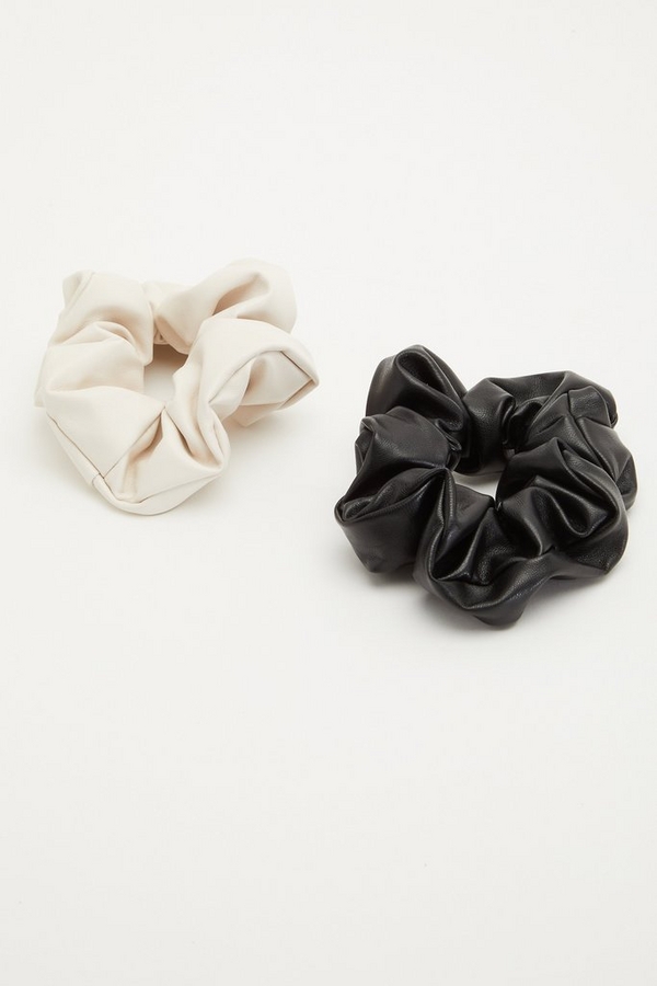Black and Nude Faux Leather Scrunchie Set