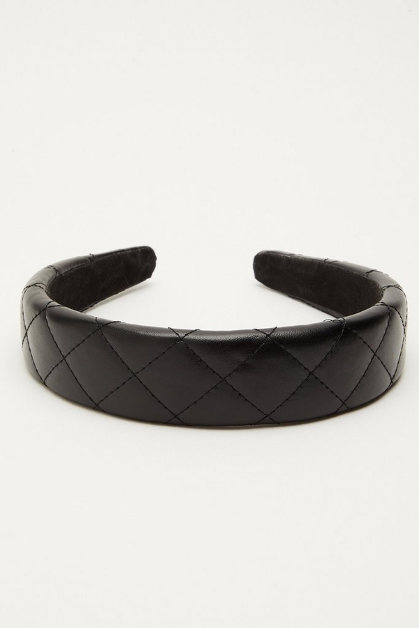 Black Faux Leather Quilted Headband