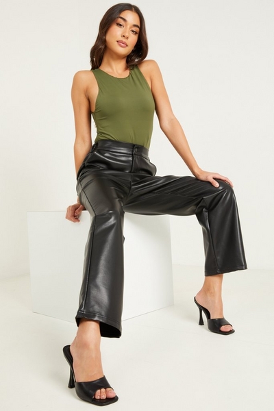 Black Faux Leather Tapered Trousers