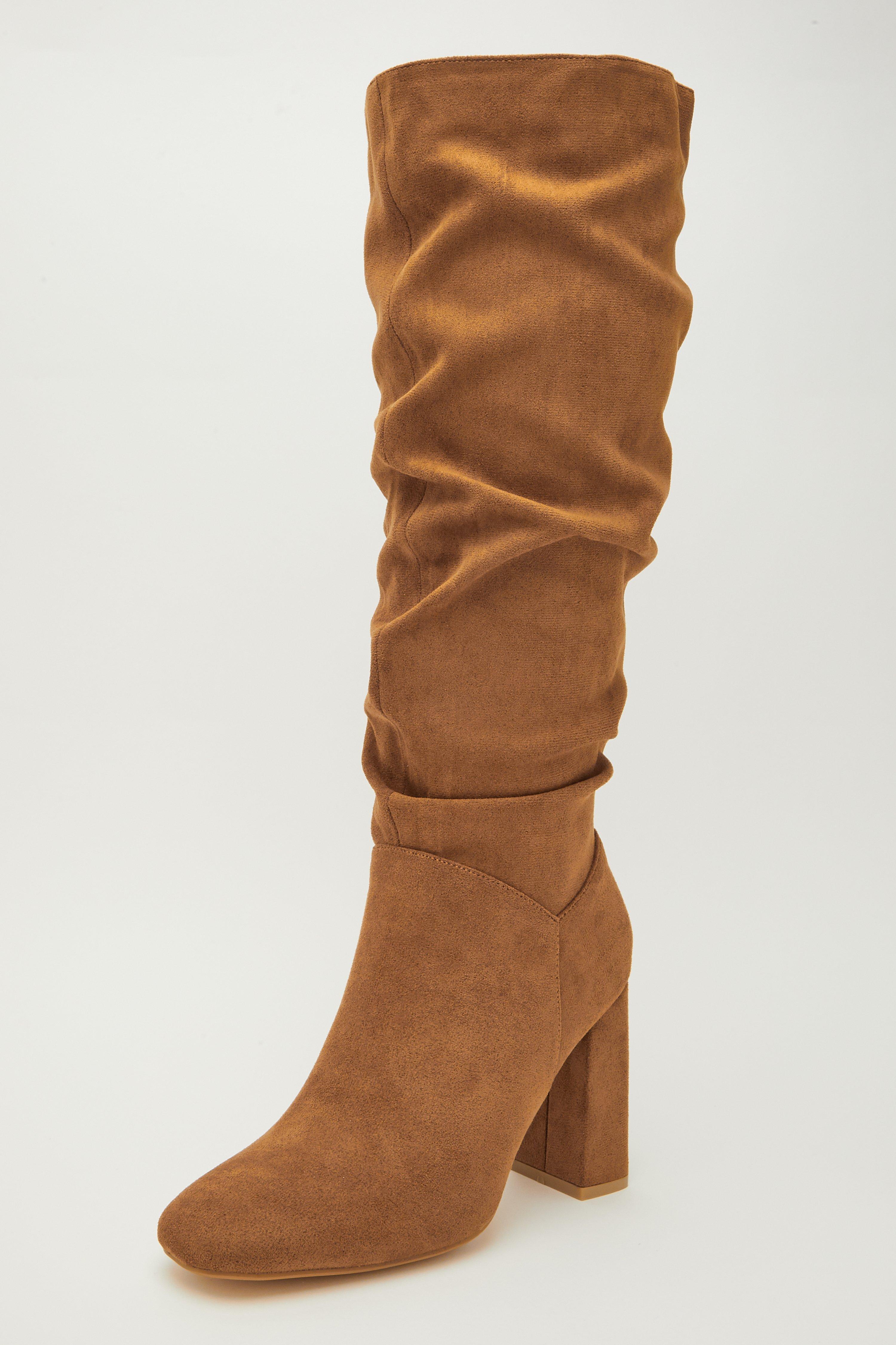 ruched tan boots