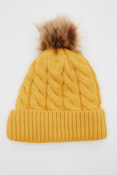 Mustard Knit Pom Hat