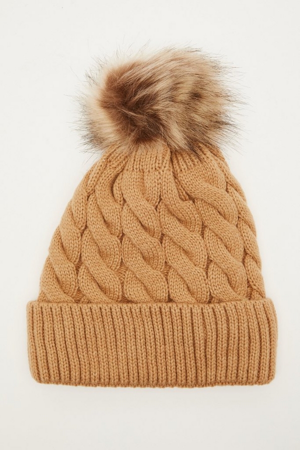 Camel Knit Pom Hat