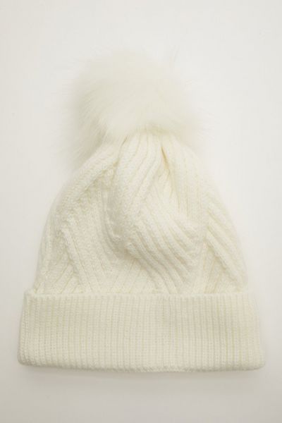 Cream Twist Knit Pom Hat