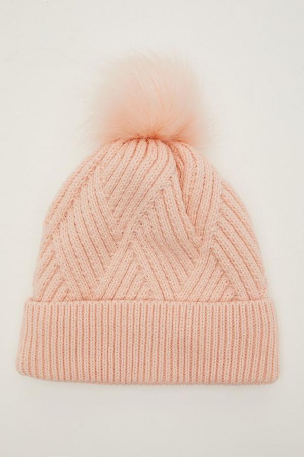 Pink Twist Knit Pom Hat