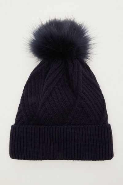 Navy Twist Knit Pom Hat