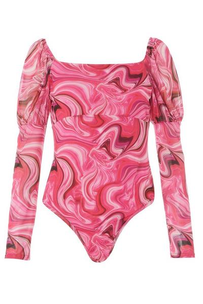 Pink Marble Print Long Sleeve Bodysuit