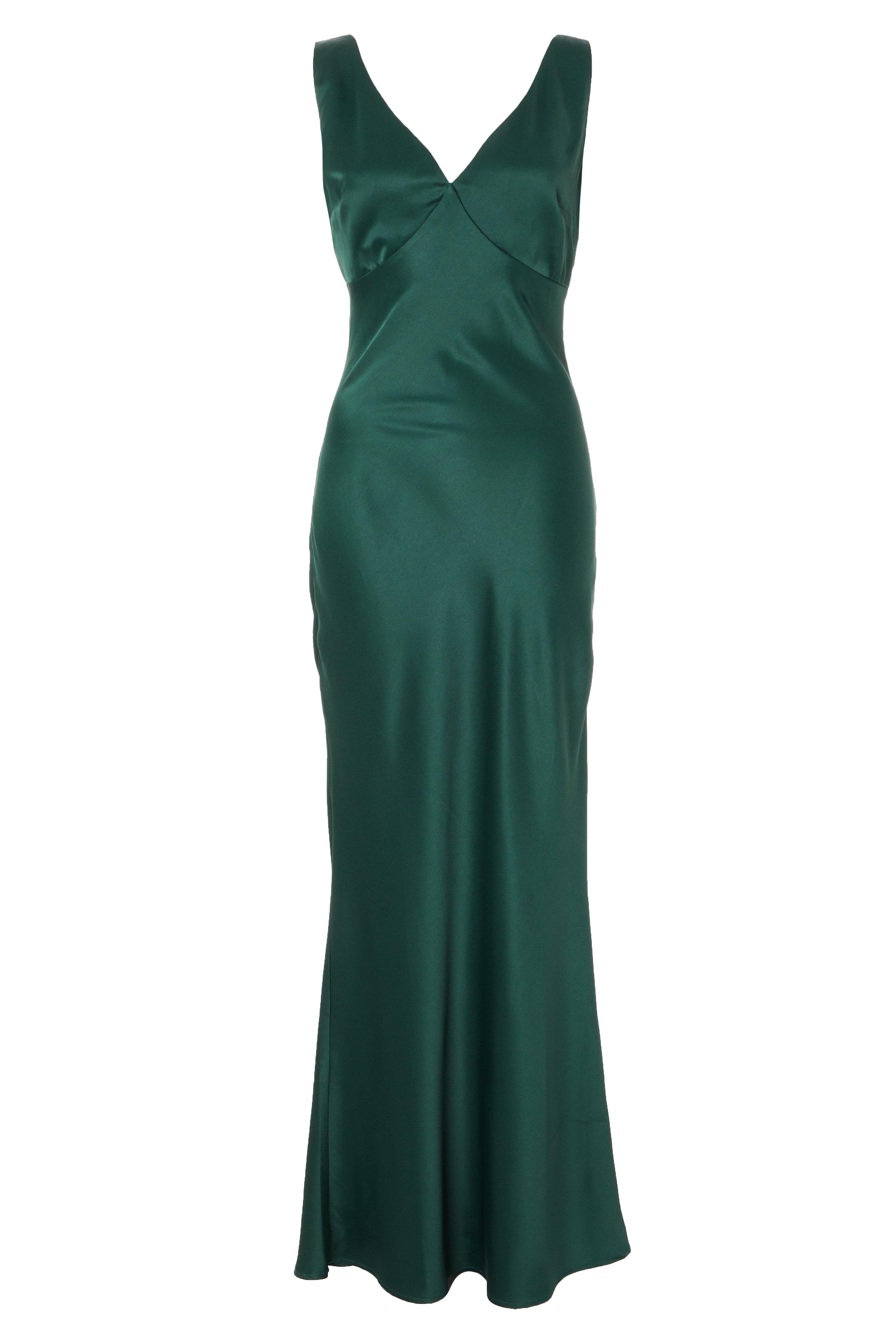Green Satin Slip Maxi Dress - Quiz Clothing