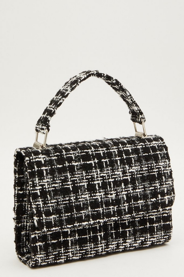 Black Tweed Top Handle Bag