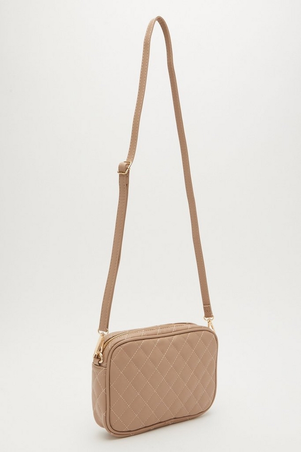 Taupe Quilted Cross Body Bag