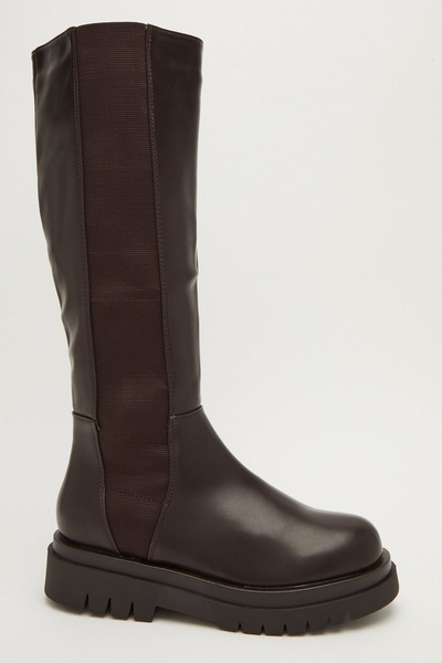Brown Faux Leather Knee High Boots