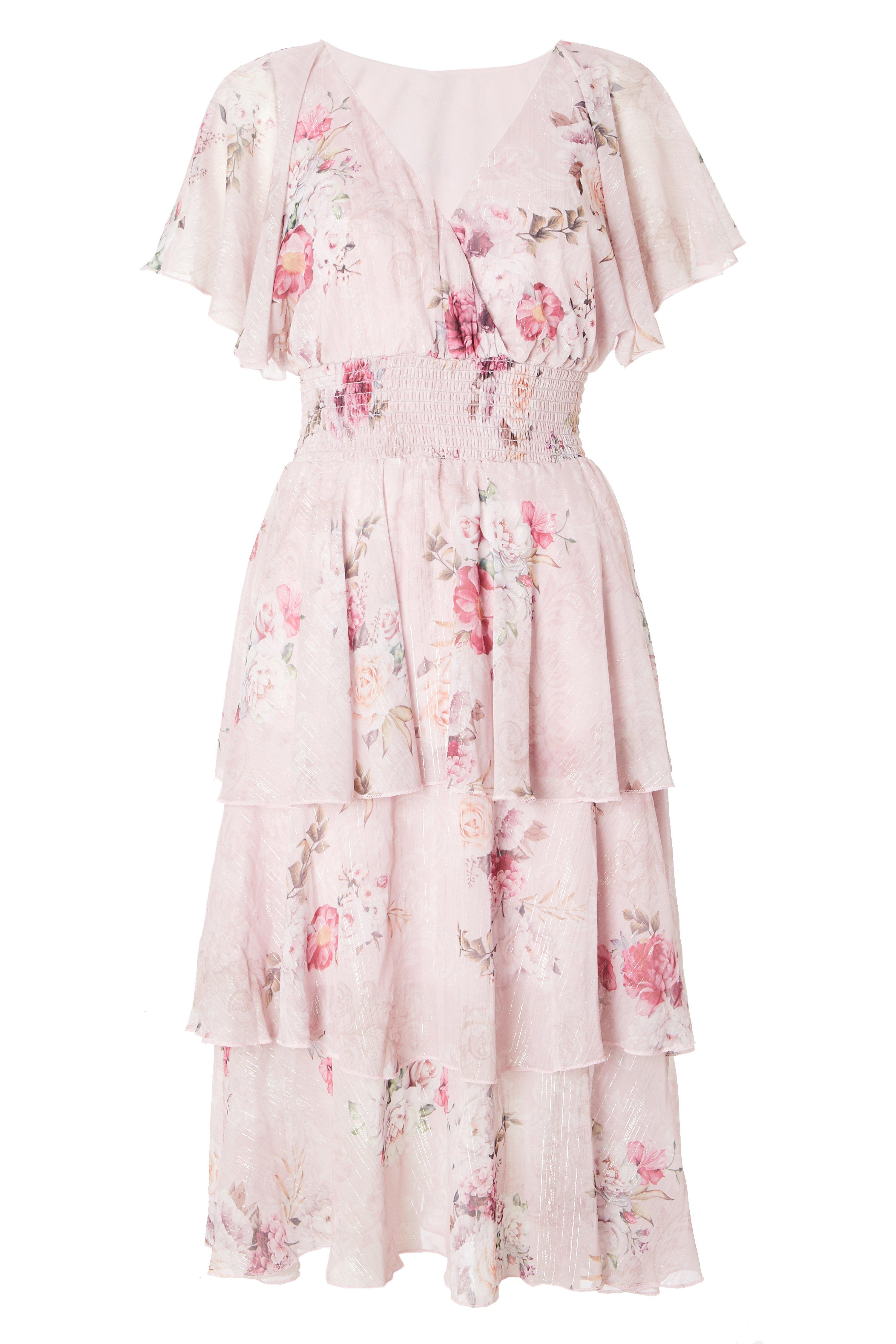 Pink Floral Chiffon Midi Dress Quiz Clothing