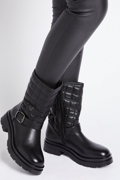 Black Faux Leather Ankle Boots