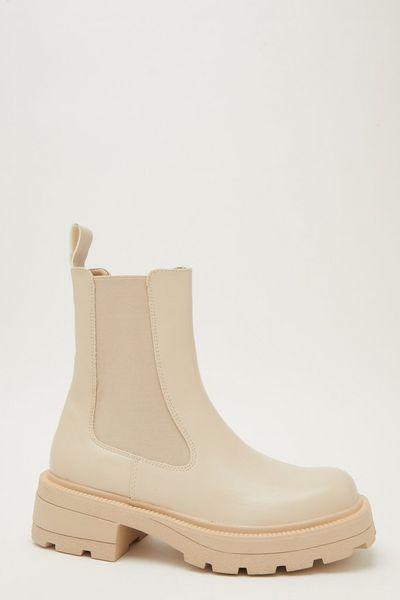 Cream Faux Leather Chelsea Boot