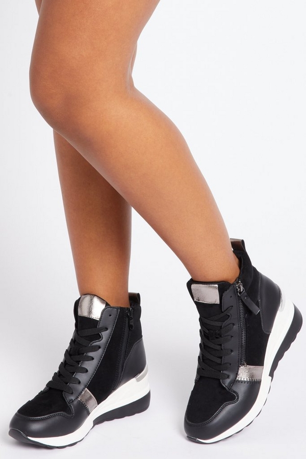 Black High Top Panelled Trainers