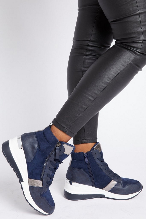 Navy High Top Panelled Trainers