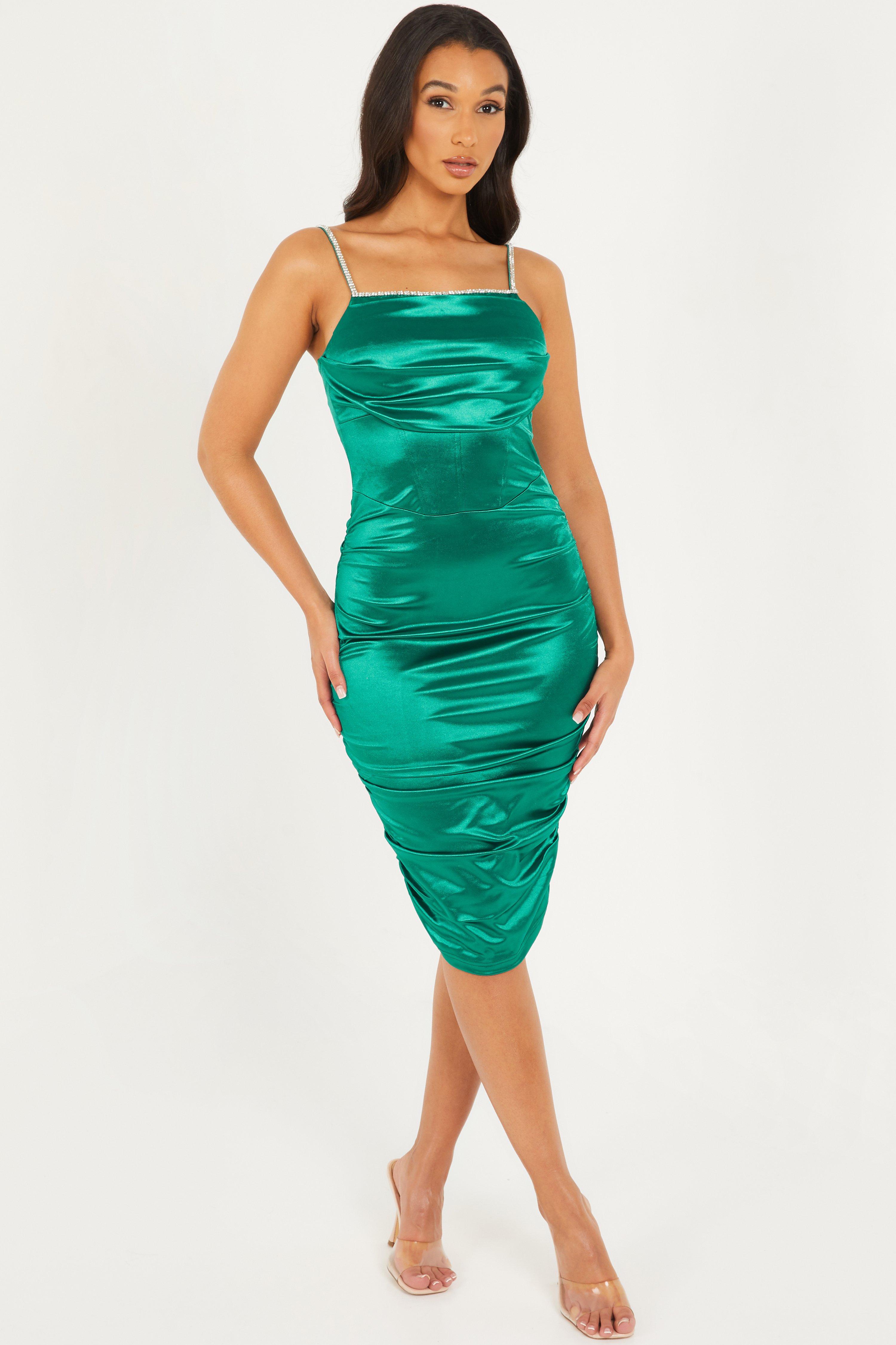 green silk bodycon dress