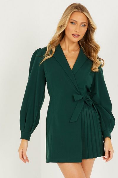 Green Half Pleat Blazer Dress