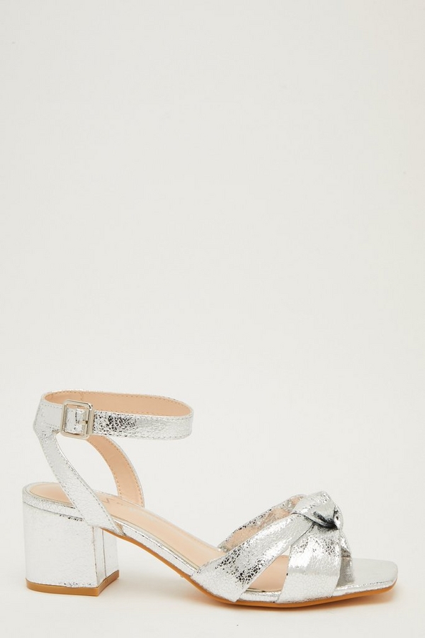 Wide Fit Silver Knot Heeled Sandals