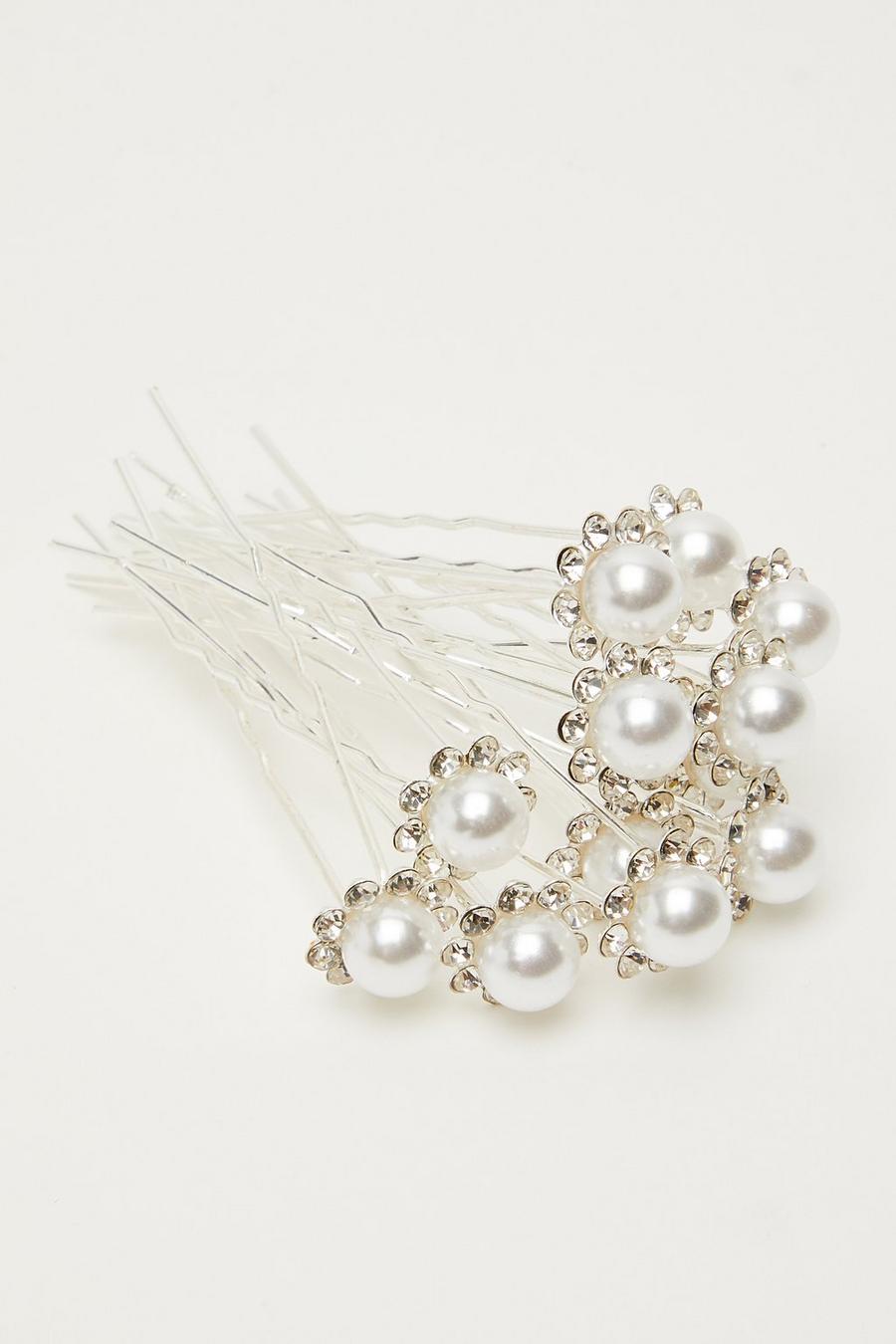 Silver Pearl Diamante Hair Pins - Quiz Clothing