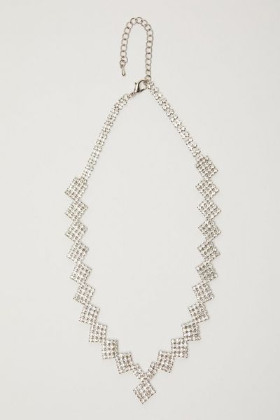 Silver Diamante Square Necklace