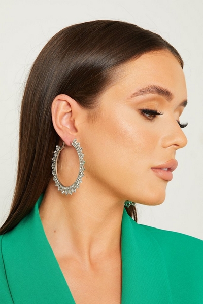Silver Diamante Statement Hoop Earrings