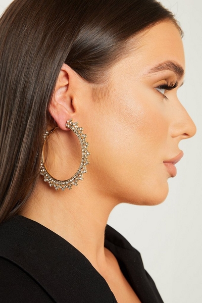 Gold Diamante Statement Hoop Earrings