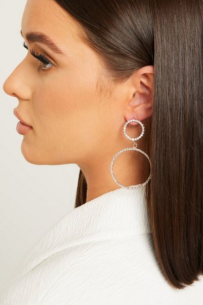 Rose Gold Diamante Double Circle Earrings