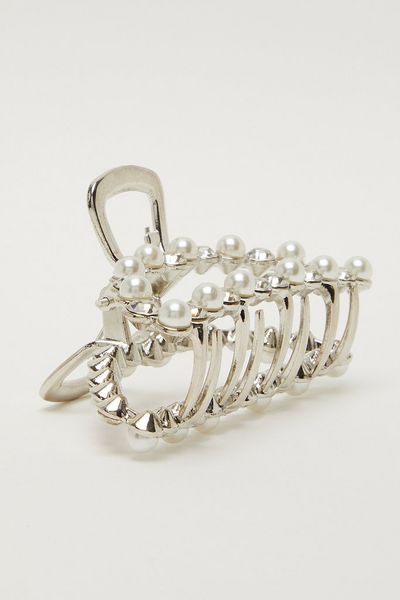 Silver Diamante Pearl Rectangle Hair Claw
